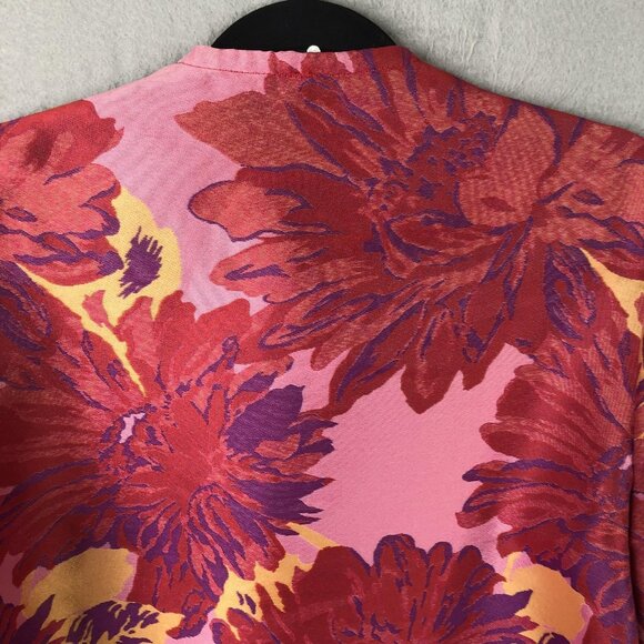 IC by Connie K Jacket Womens Medium Pink Red Floral Asymmetrical Mandarin Collar - Picture 7 of 14